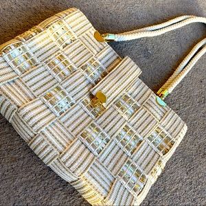 Made in Italy Vintage 1980 Cream/Gold Woven Tote